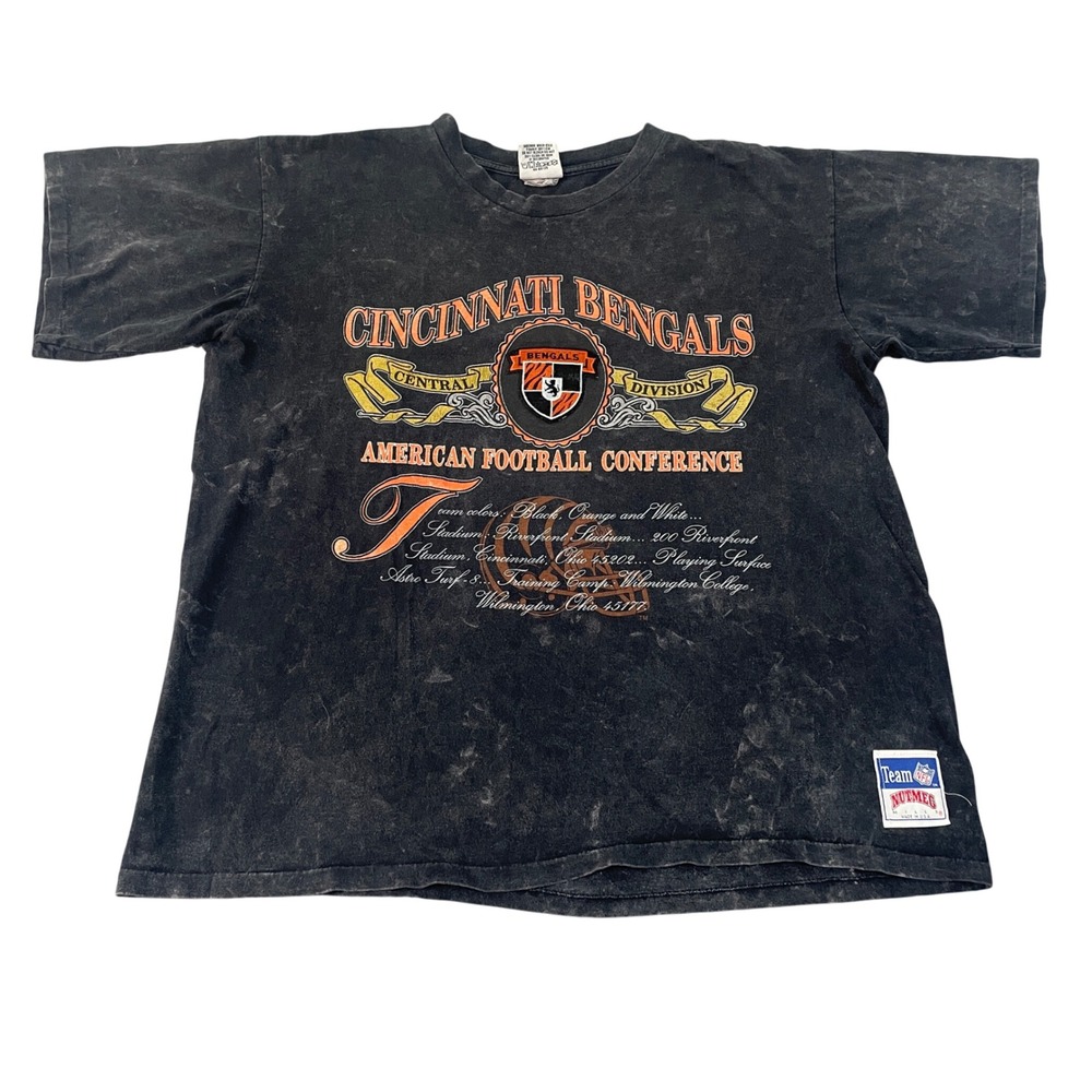 VTG Nutmeg Mills Cincinnati Bengals AFC Central T-Shirt Acid Wash Black Men's L